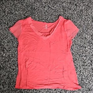 New York & Company Coral Short Sleeve V-Neck Top
